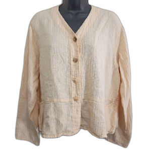 Flax Beige Textured V-Neck Blouse